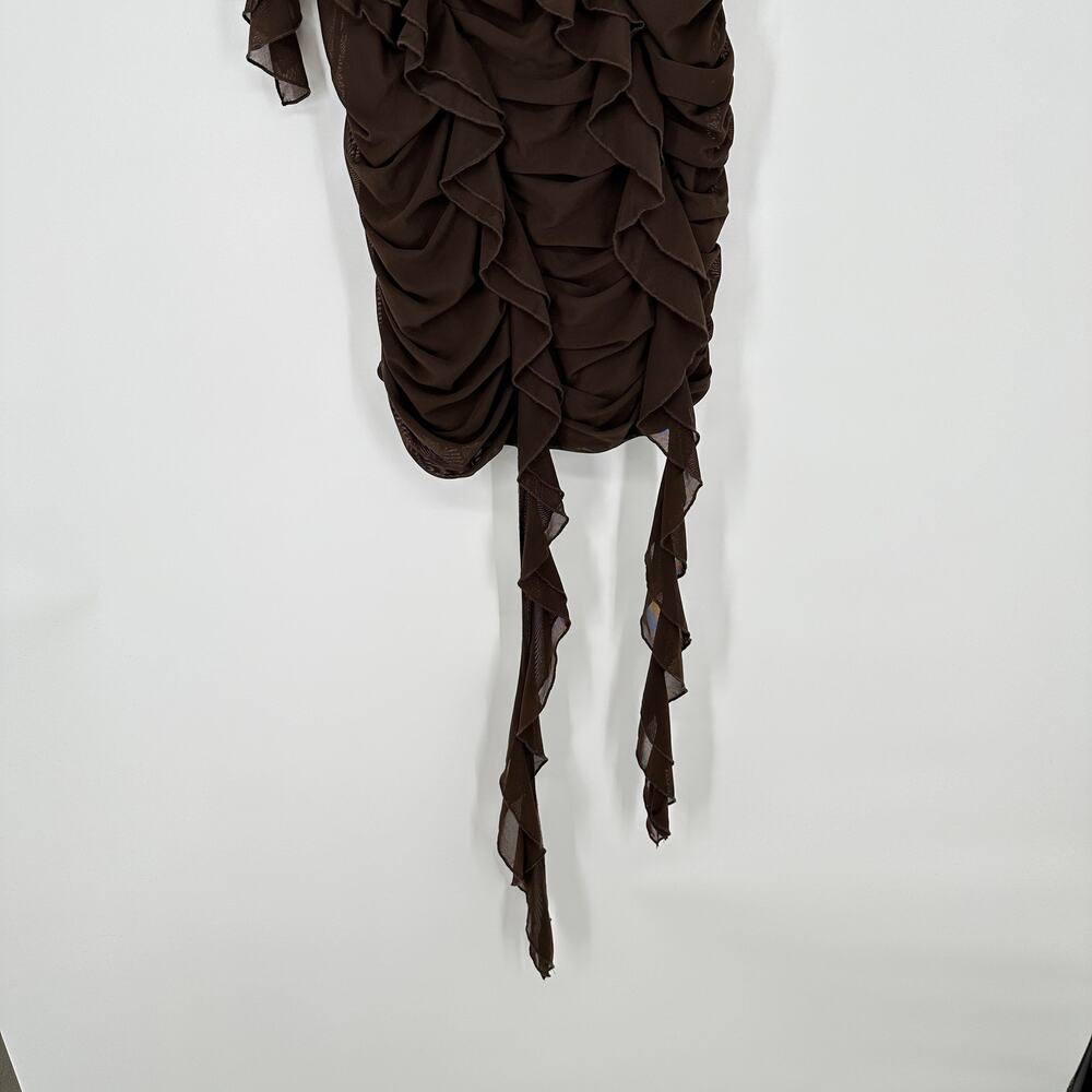 Rare London Mocha Brown Strapless Bandeau Ruffle Detail Mini Dress Womens US 8 - Picture 8 of 12